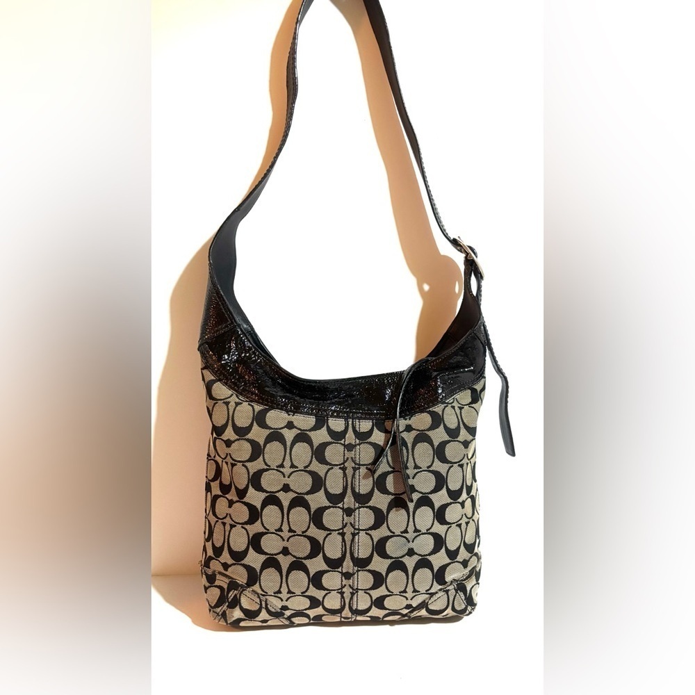Coach CC signature print canvas Black and Tan crossbody Bag